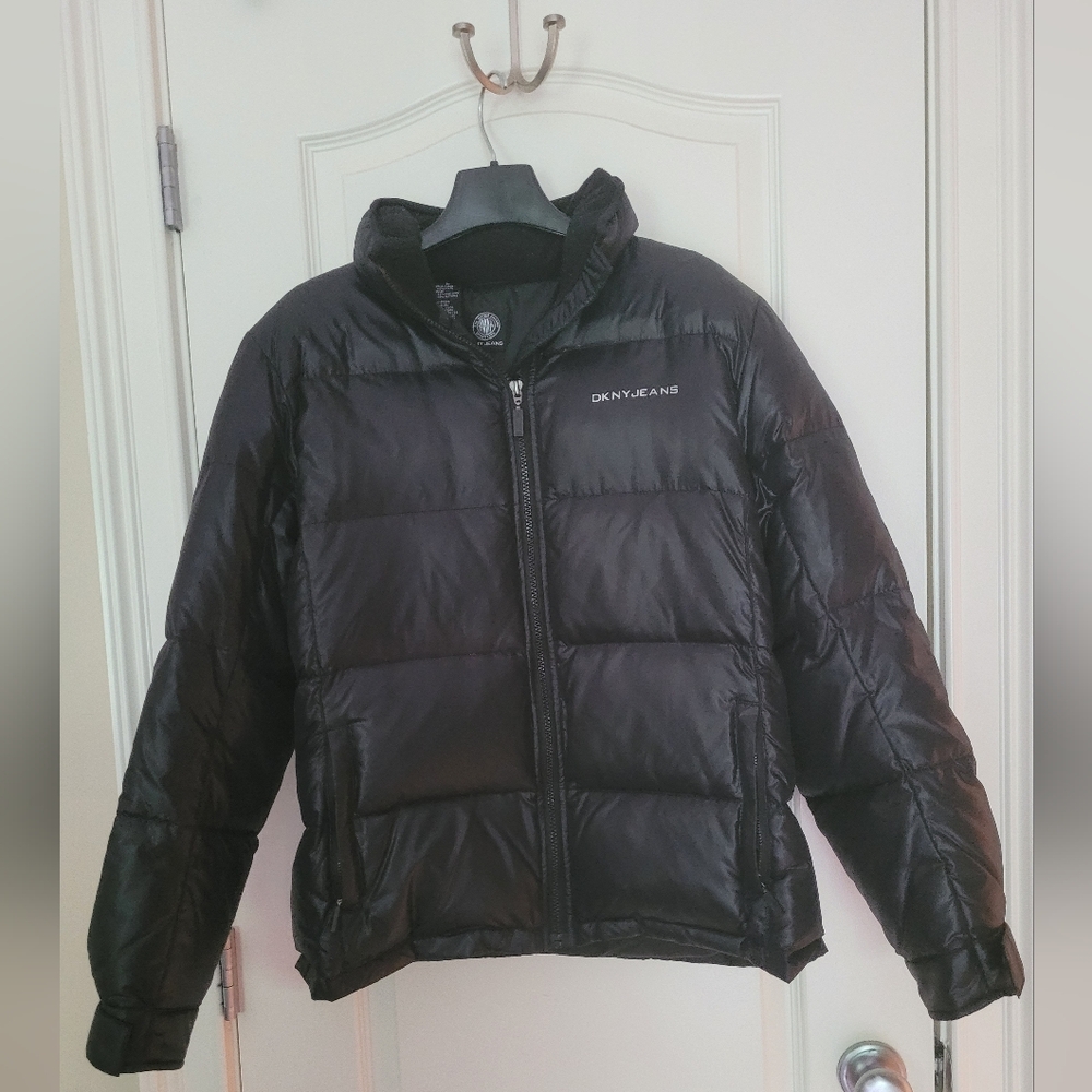 DKNY Black Puffer Coat with Duck Down & Feathers